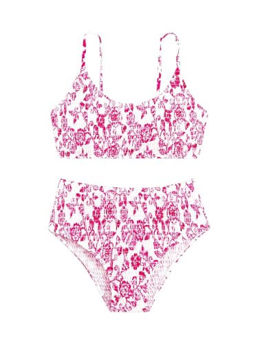 Image of SHENHE Girl's 2 Piece Teen Swimsuit Boho Floral High Waisted Smocked Bikini Bathing Suit