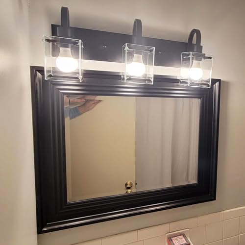 Image of Black Bathroom Light Fixtures Over Mirror 3-Light Wall Sconces Lights, Industrial Vanity Light Farmhouse Lighting Fixtures Bathroom Above Mirror,Modern Wall Light fixtures