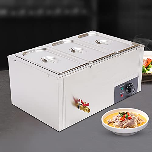 KenSyuInt Buffetwärmer Elektrisch Warmhaltegerät Einstellbare Temperatur Edelstahl Speisenwärmerpfanne mit Topfdeckel, Warmhalteplatte Speisenwärmer für Buffet Restaurant Hotel 3x7L