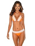 RELLECIGA Women's Orange White Lace Triangle Bikini Set for Women Size Small
