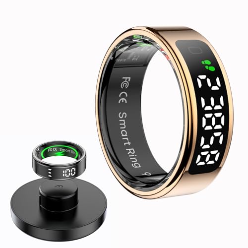 Loluka Smart Ring Touch Control Fitness Tracker Fitness Ring Step Tracker Heart Rate Monitor Health Tracker Screen Display Prayer Count No Subscription Fee for Android iOS