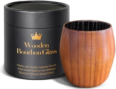 Charred Wooden Bourbon Drinking Glass, Bourbon Gifts for Men - 10 oz Charred Wooden Old Fashioned Glass Whiskey Tumbler | Birthday Whiskey Gifts for Men, Dad or Brother | Original Bourbon Tumbler