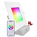 LUXRITE 6 Inch Square Smart LED Recessed Lighting, RGBW Color Changing, WiFi App Control, Voice Control with Alexa and Google Home, No Hub Required, 13W 1000LM, CRI 90, IC Rated, Wet Rated