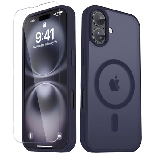 Image of YENAPOON for iPhone 16 Plus Case, Matte Magnetic Phone Cover [with 1 Screen Protector] [Support for MagSafe] [Shockproof Military Grade Protection] Translucent Frosted Back, Deep Purple
