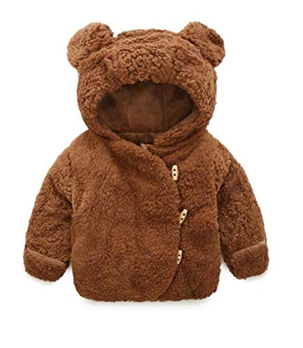 Toddler Baby Boys Girls Fur Hoodie Winter Warm Coat Jacket Cute Bear Shape Thick Clothes,Coffee,12-24 Months