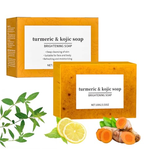Natural Turmeric Soap, Kojic Acid & Turmeric Soap, Kojic Acid Lemon Soap Bar, Acne, Dark Spots, Hyperpigmentation & Smooth Skin, Brightening, Deep Cleansing, Refreshing, Moisturizing