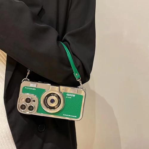 Étui iPhone 15 Pro vert avec bandoulière pour voyager les mains libres