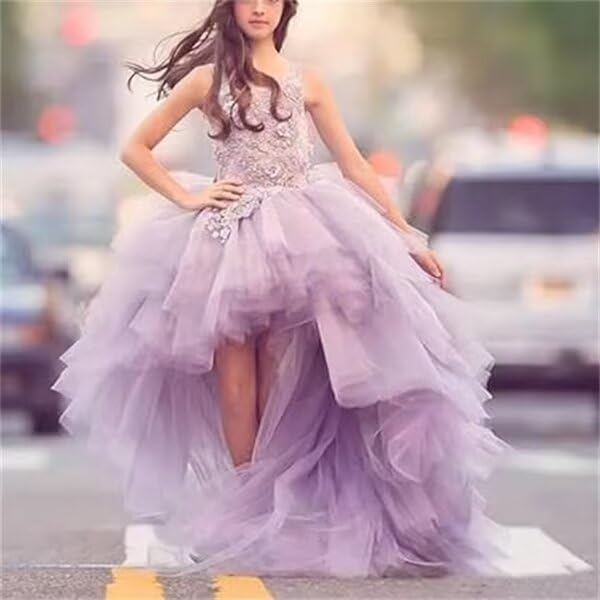 High Low Flower Girl Dresses for Wedding Tulle Princess Pageant Dress Appliques Ruffles Party First Communion Dress3