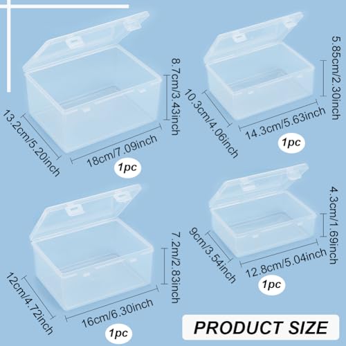 Image of BENECREAT 4 Sizes Bead Storage Organizer Box, Rectangle Clear PP Plastic Box Containers, Dustproof Case with Hinged Lid for Cards, Beads and Craft Supplies