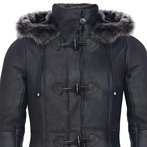 Infinity Leather Ladies Black Snowtip Merino Shearling Sheepskin Hooded Duffle Coat4