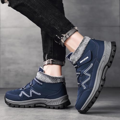 Image of Moodeng Mens Winter Boots Casual Lightweight Snow Boots Warm Fur Lined Hiking Boots Water-Resistant Comfortable Ankle shoes Outdoor Walking
