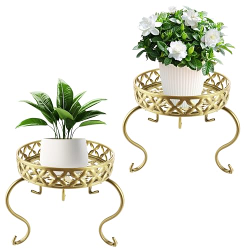 YAYODS 2 soportes para flores, soporte para plantas, color dorado, 25 cm, taburete para flores, mesa de metal, taburete para plantas, elevador, taburete para plantas, decoración de balcones, patios