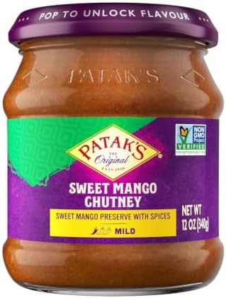 Patak’s Sweet Mango Chutney - Pack of 1 - Mild & Fruity Mango Chutney with Garlic, Ginger & Paprika - Vegan & Gluten-Free - Perfect for Meats, Cheese Platters & Veggie Dips - 12 oz