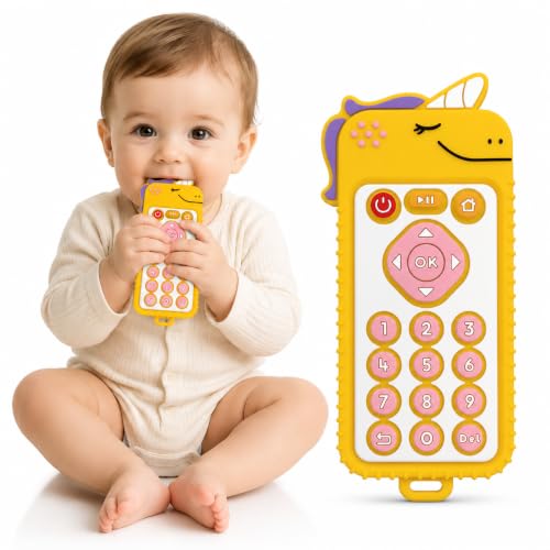 Image of CHICAGOZONE Premium Baby Silicone Teether Ring Toy - BPA Free Soft Teething Toy for Infants, Multi-Texture Sensory Chew Toy, Easy Grip Teether for Babies 3-12 Months, Cute Animal Design (Multicolor) (YELLOW KITTY)
