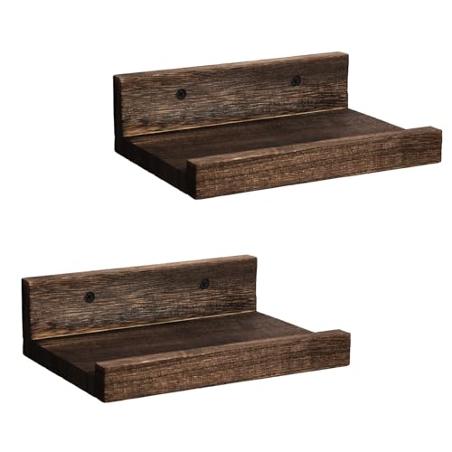 Z metnal Mini Floating Shelves, Small Natural Wooden Display Wall Shelf for Picture Ledge, Pawlownia, Wall Mounted, 8 x 5.5inch, 2 Pack
