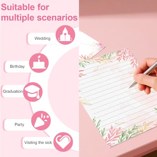 JasCherry 160 Stück Briefpapier mit Umschlag Set, 50 A5 Briefpapier(10 Designs) mit 50 Briefumschläge, Ideal als Einladungskarten Glückwunschkarte für Mädchen und Kinder, Set H