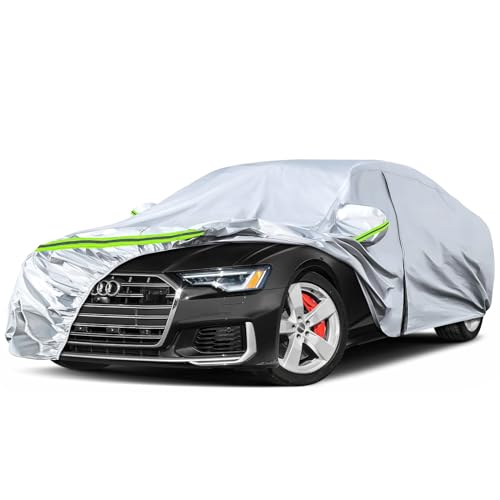 Image of Waterproof Car Covers Replace for 2004-2025 Audi A6 /S6, 6 Layers Silver All Weather Custom-fit Car Cover with Zipper Door & Windproof Bands for Snow Rain Dust Hail Protection
