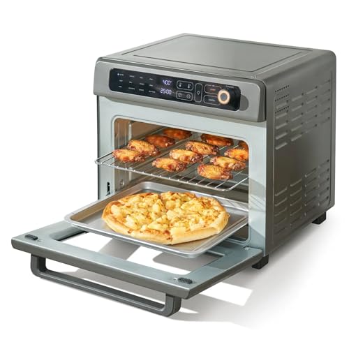 12-IN-1 Air Fryer Toaster Oven, 25L Toaster Ovens Countertop, 1700W Stainless Steel Toaster Ovens Countertop Combo with Grill, Pizza Pan and Gloves, Toast Ovens for Home and Commercial Use, Silver