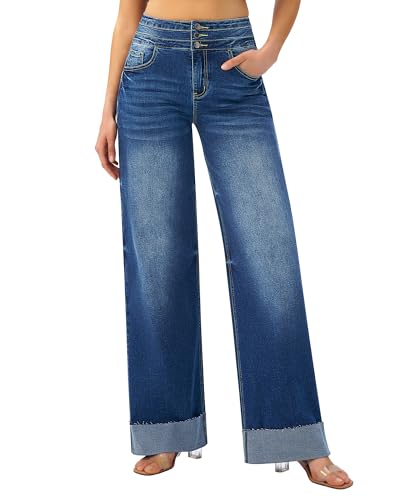 roswear Women's High Waisted Stretchy Wide Leg Jeans...
