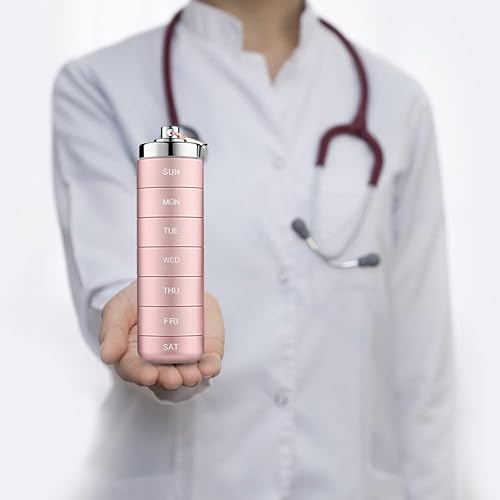 Miniatura 5 de Organizador semanal de píldoras de metal a prueba de humedad, almacenamiento de aleación de aluminio, para viajes, senderismo, 7 días, compartimento