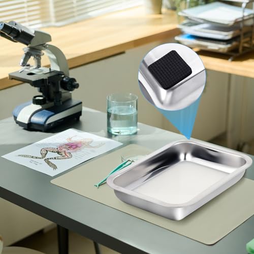 Image of Conelist 1 Set 10.2 x 7.5 Inch Stainless Steel Dissection Pan with Wax and Rubber Nonslip Mat, Reusable Classroom Dissecting Pan, Laboratory Tray for Biology Lab, Science Education Supplies (White)