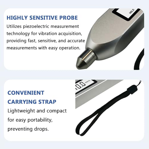 MRKU Analizador Digital portátil para comprobación de Vibraciones: Pantalla de Alta definición, Rango de medición de 0,1 a 199,9 m/s² para detección de Fallos mecánicos.
