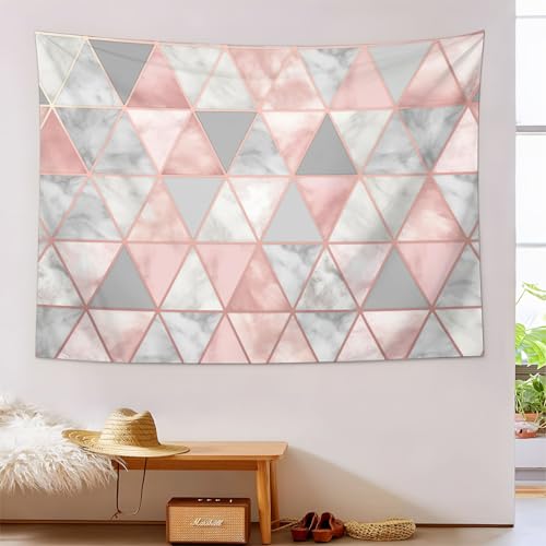 Tapisserie murale patchwork de marbre rose et argent grand format 180x230cm pour deco salon