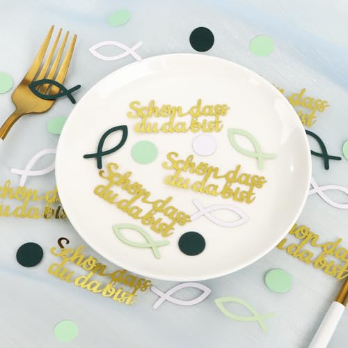 COMOOKA 150 Stücke Konfirmation Konfetti Fisch Streudeko Kommunion Konfirmation Konfetti Kommunion Streudeko Grün Schön Dass Du Da Bist für Taufe Deko Tischdeko Taufe Zweiseitig