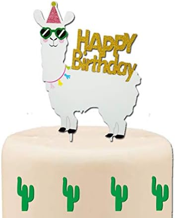 GmakCeder Llama Birthday Cake Topper Gold Glitter