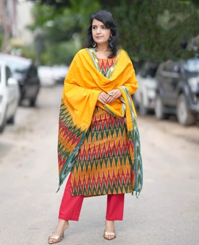 Image of KLOSIA Women Viscose Printed Kurta And Pant With Dupatta Set