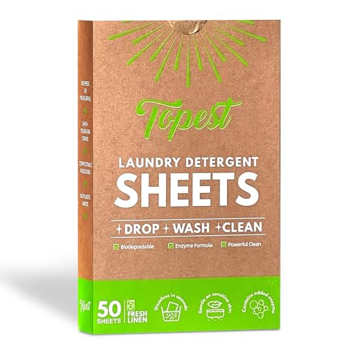 Topest Ultra-Concentrated Laundry Detergent Sheets | 50 Sheets, Fresh Linen Scent, up to 100 Small Loads | for Deep Cleaning, Machine and Hand Washing | Vegan, Cruelty-Free, Eco Friendly