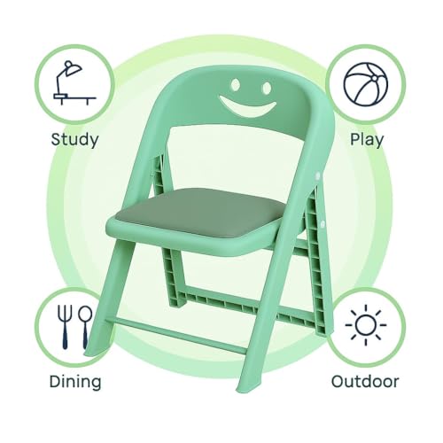 Image of Alark Kids Folding Chair with Smiley Backrest Strong Plastic Foldable Space Saving Chair Kids Lightweight Portable Baby Chair for Home Study Playroom Outdoor Comfortable Seat for Toddlers Children