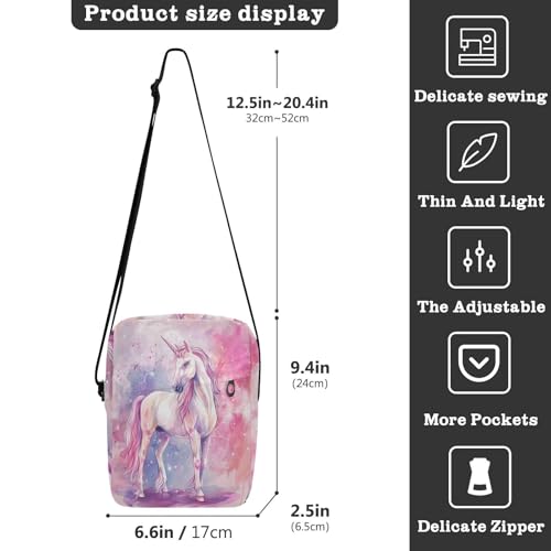 messenger bags for women shoulder bag men Women's Purse Adjustable Strap for Travel Travel- unicorns on Pink Background3