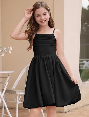 ODIZLI Girl's Spaghetti Strap A Line Ruched Bubble Dress Tween Girls Short Prom Dance Graduation Dresses Party Summer4