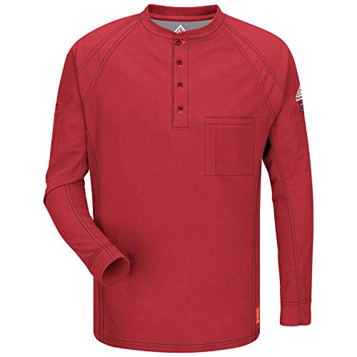 Bulwark Men's Size Big and Tall Iq Series Long Sleeve Comfort Knit Henley, Red, 2X-Large