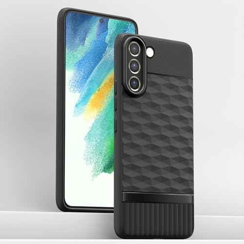 Image of Pikkme Back Cover for Samsung Galaxy S21 FE 5G Soft Grip 3D Hexa Cube Texture Silicone Bumper Case (Black)