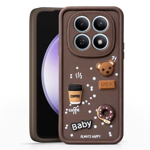 Image of Bintage CASE Cute Fun Taddy Cartoon 3D Ball Bear Milk Cake Coffee Silicon Case Full Body & Camera Protection Back Cover Compatible for MI Poco M8 5G - Brown