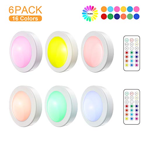 ORAOKO LED Puck Lights with Remote Controls, RGBW Wireless Colors Changing Under Cabinet