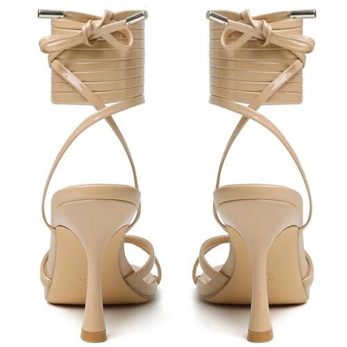 Image of Mostrin Womens Sandals Strappy Heels for Women Lace Up Square Open Toe Heels Tie Up High Heeled Sandals for Prom, Party, Daily Wear