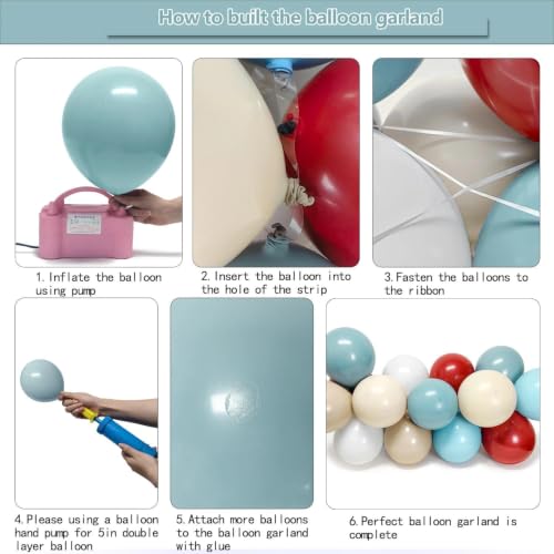Image of Blue Red White Balloon Arch Kit, Double Stuffed Different Size Dusty Light Blue Red Cream White Beige Latex Balloons for Patriotic Birthday Baby Shower 4th of July Nautical Baseball Party Decor