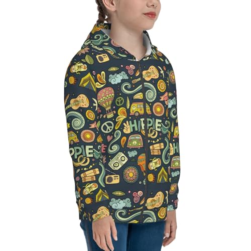 Colorful Hippie Kids Pullover Hoodies Boys Zip Up Sweatshirts Girls Athletic Clothes with Pocket4