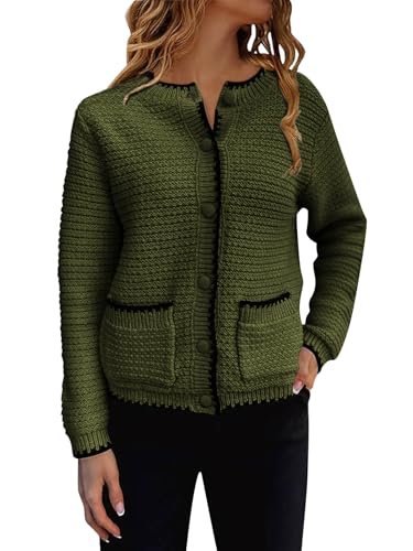 Image of Saodimallsu Womens Button Down Cardigan Sweaters Long Sleeve Open Front Cropped Knit Jacket Coats with Pockets