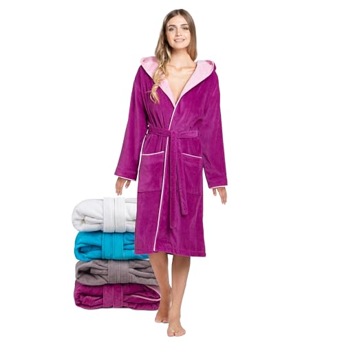 Robe de Bain Twinzen Fuschia - Coton Velours - Peignoir Femme OekoTex Ultra Doux - Taille L