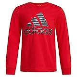 Adidas Camiseta Deportiva de Manga Larga con Insignia de Camuflaje Camiseta para Niños, Rojo Brillante, 4