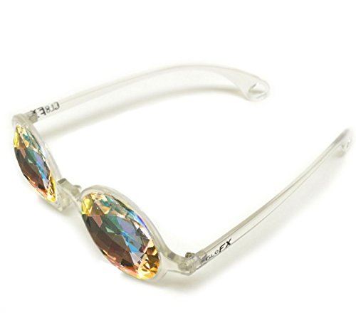 GloFX Clear Kaleidoscope Glasses - Rainbow Lens Bug Eye - Flat Back