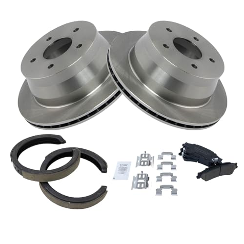 Image of TRQ Rear Brake Pad and Rotor Set Ceramic Parking Shoes Compatible with 1997-2005 Chevrolet Blazer 1998-2004 S10 Sonoma 1997-2001 Jimmy 1998-2001 Oldsmobile Bravada 1998-2000 Isuzu Hombre