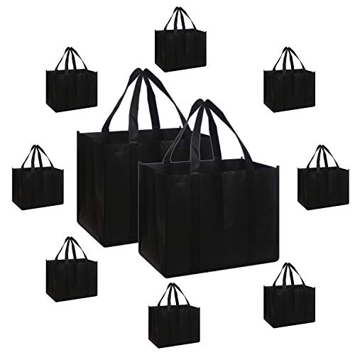 Diommell Set Of 10 Reusable Grocery Bags Extra Large Foldable Heavy Duty Shopping Tote Produce Bag With Reinforced Handles, Black #TOP6