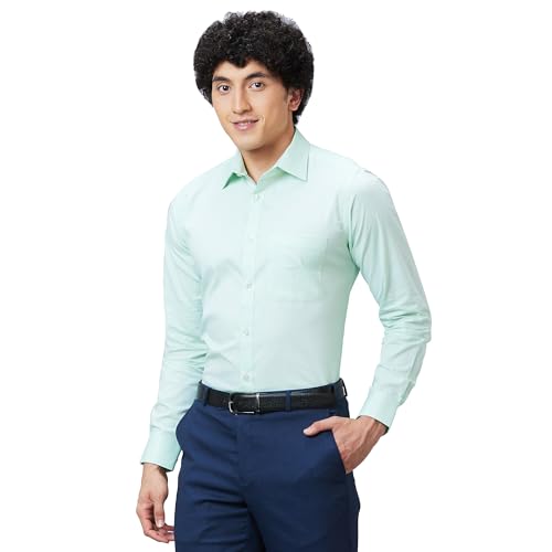 Image of Raymond Men Slim Fit Structure Pattern Pure Cotton Semi Cutaway Collar Full Sleeve Formal Shirt