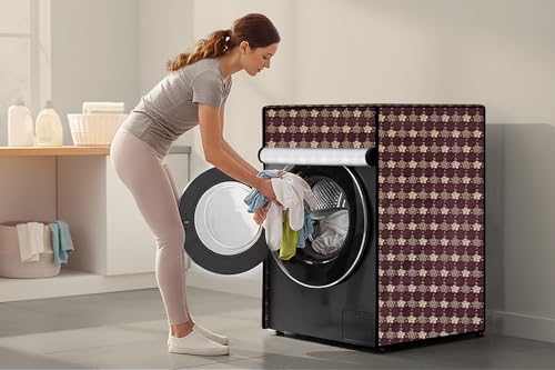 Image of Stylista Washing Machine Cover Compatible for Bosch 8 kg Front Load WAT24463IN Floral Pattern Brown