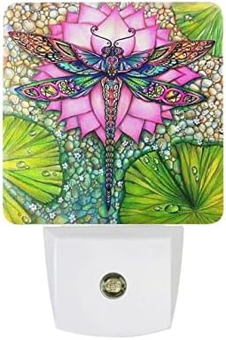 Dragonfly Night time Gentle Plug in LED Lamp Night time Lights for Bed room Lotus NightLight Decor for Children Room Hallway Stairs Dimmable with Auto Sensor Adjustable Brightness Auto On/Off Dragonfly Reward for Ladies